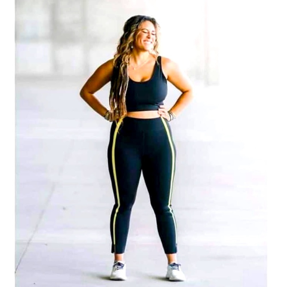 ZYIA Black Neon Tape Luxe Hi Rise Leggings - 0